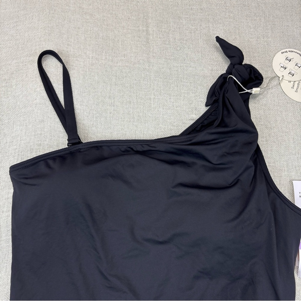Coco Reef BLACK Rosaline One-Shoulder Tummy-Control Sarong Swim Dress 14/38D - Picture 5 of 12